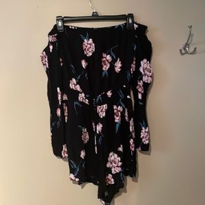 Kendall and Kylie Black Flowered off the Shoulder Romper